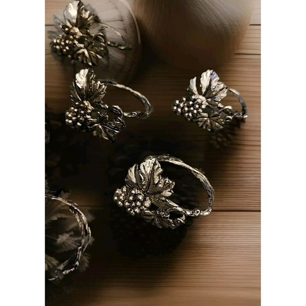 Vintage 1995 Arthur Court Silver Plated Grape Leaves Napkin Rings‎ 6 - Picture 6 of 9
